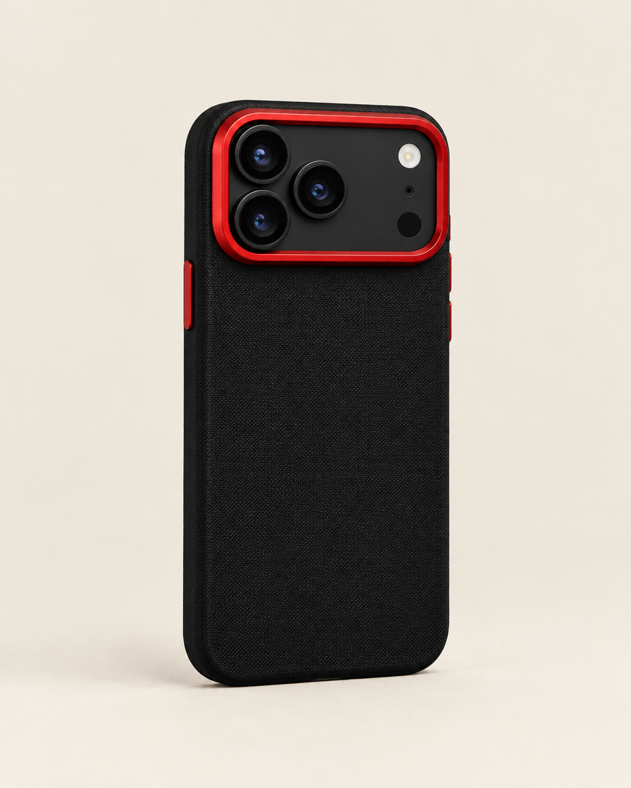 Red Accent Camera Shield iPhone Case in Black Red