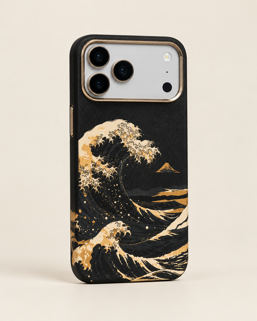 Gold Wave MagSafe iPhone Case in Black Gold