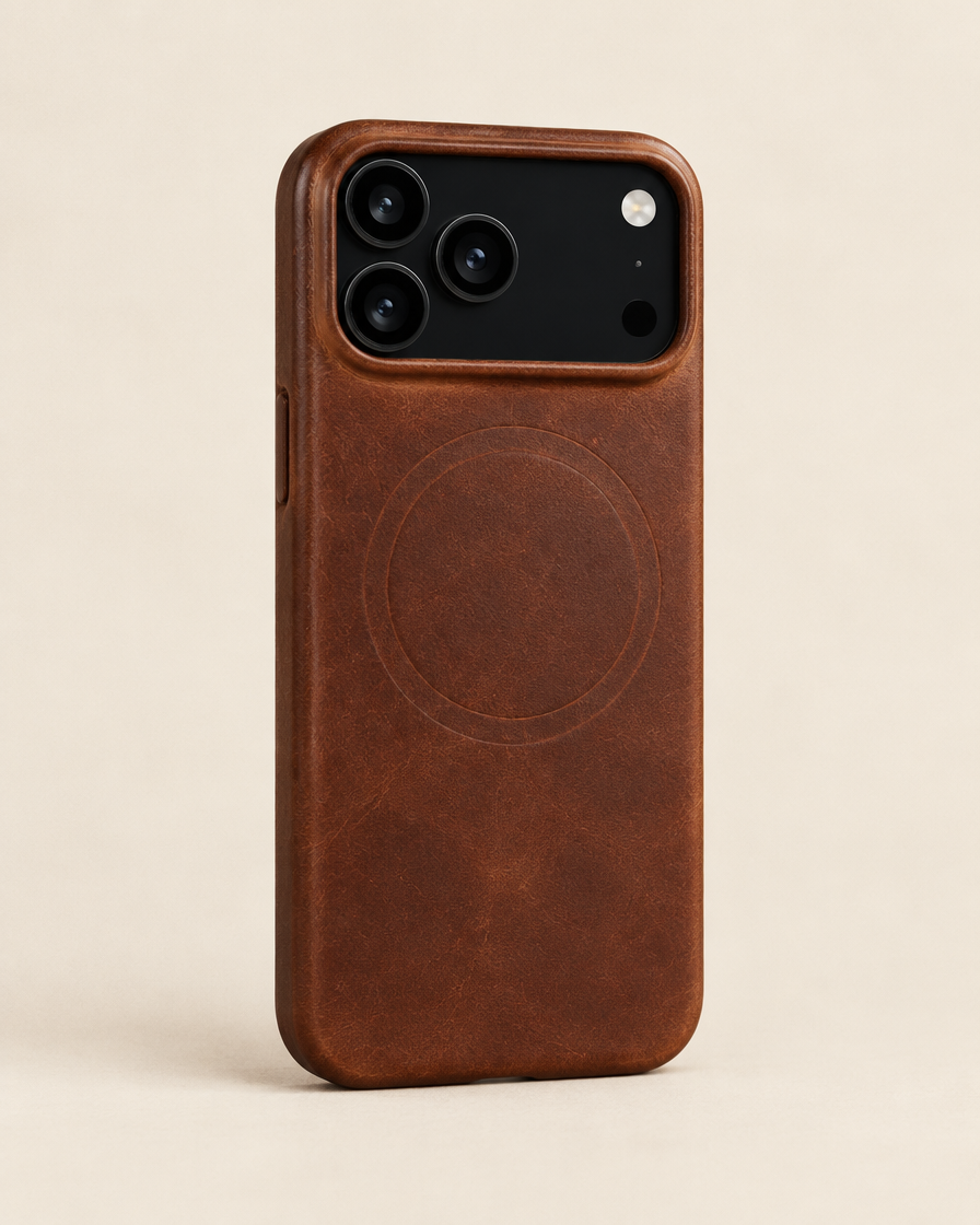 Oil-Wax Leather MagSafe iPhone Case in Dark Brown