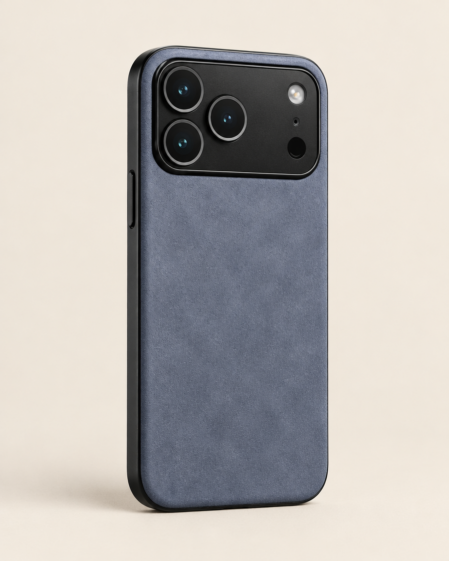 Suede-Feel Leather iPhone Case in Slate Blue