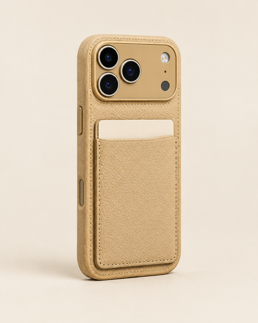 Leather Card Pocket iPhone Case in Beige
