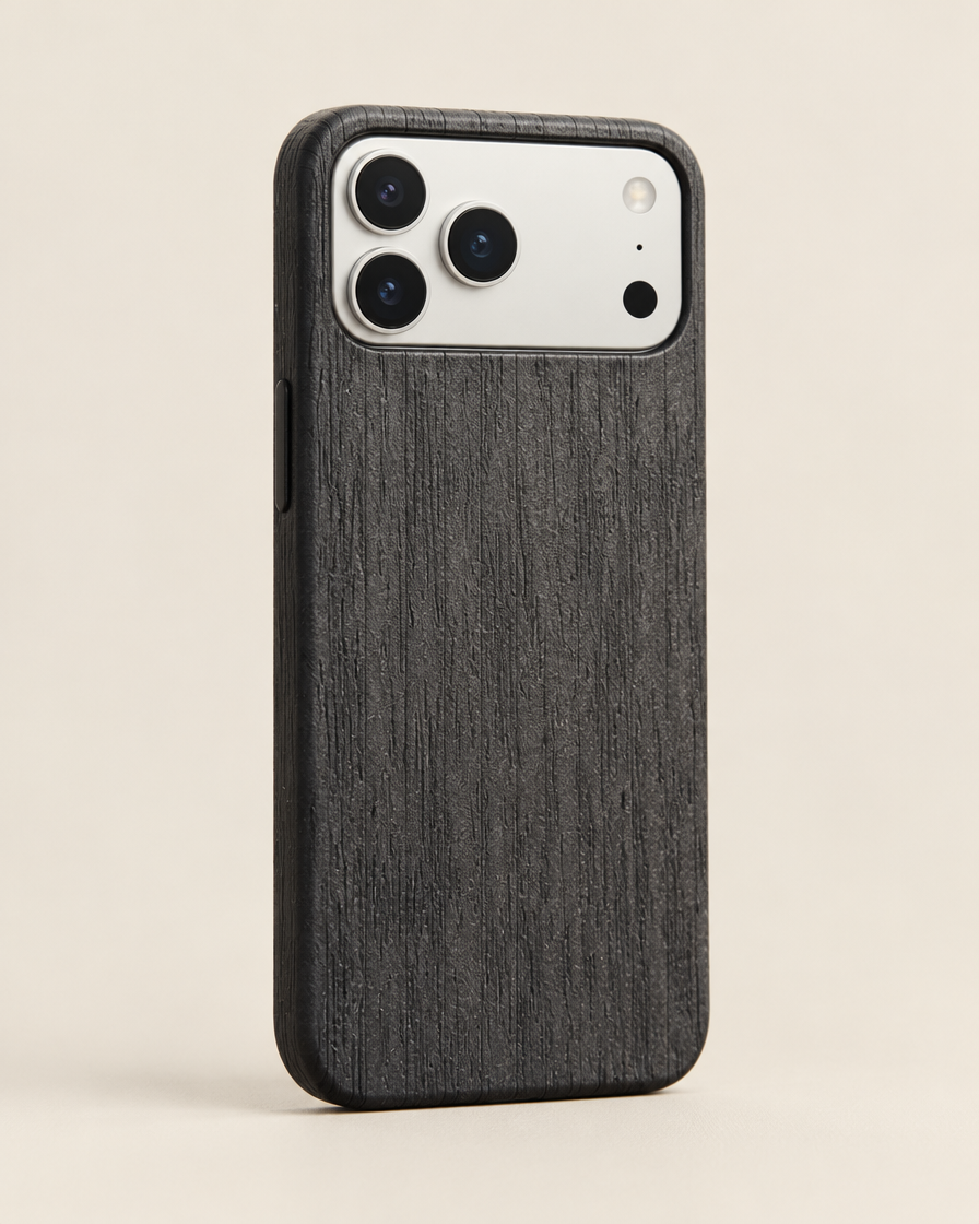 Wood Grain Leather iPhone Case in Charcoal