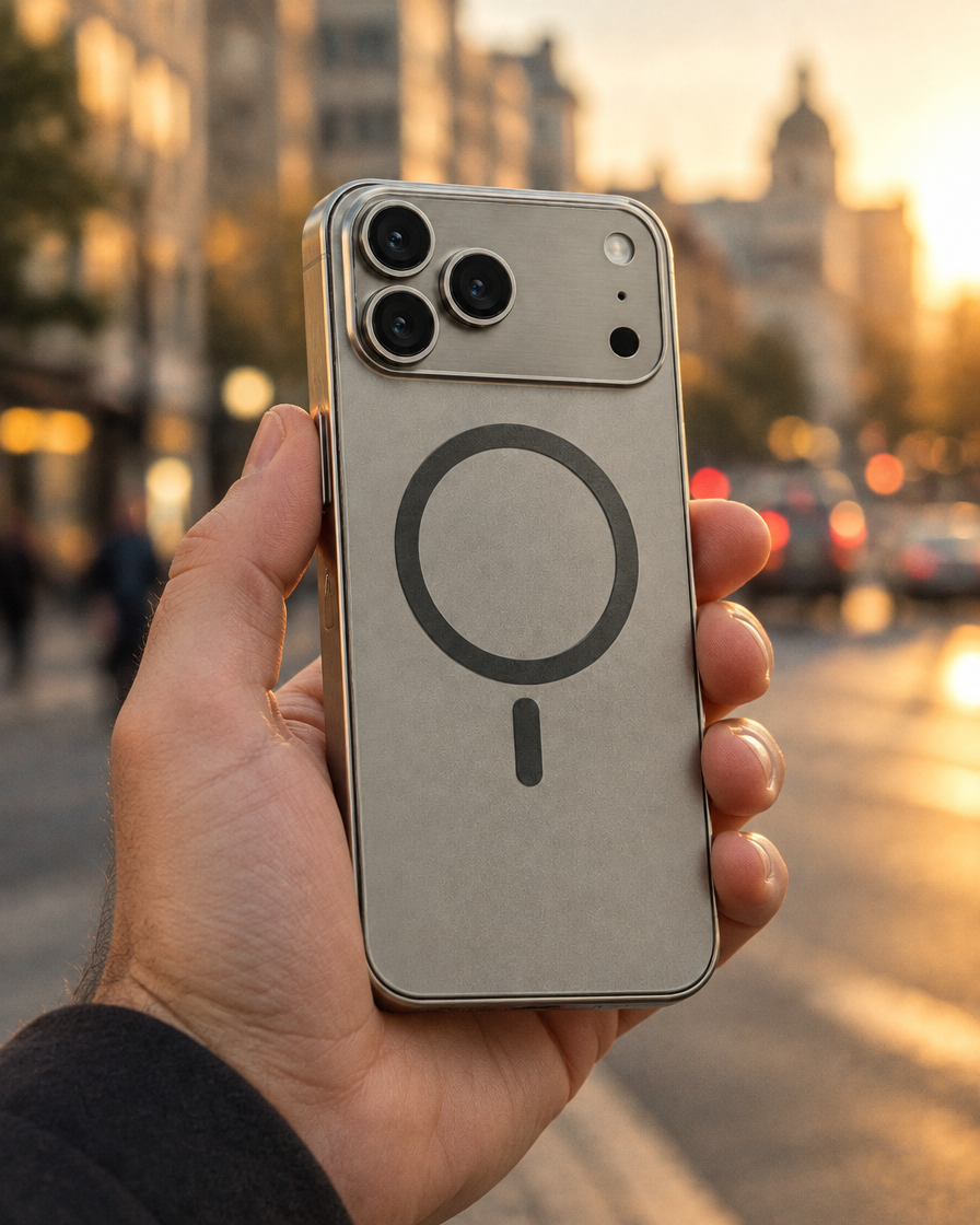 Titanium Frame Magnetic iPhone Case in hand