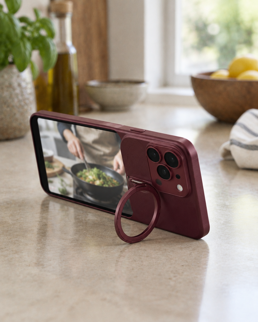 Rotating Ring Stand iPhone Case in use