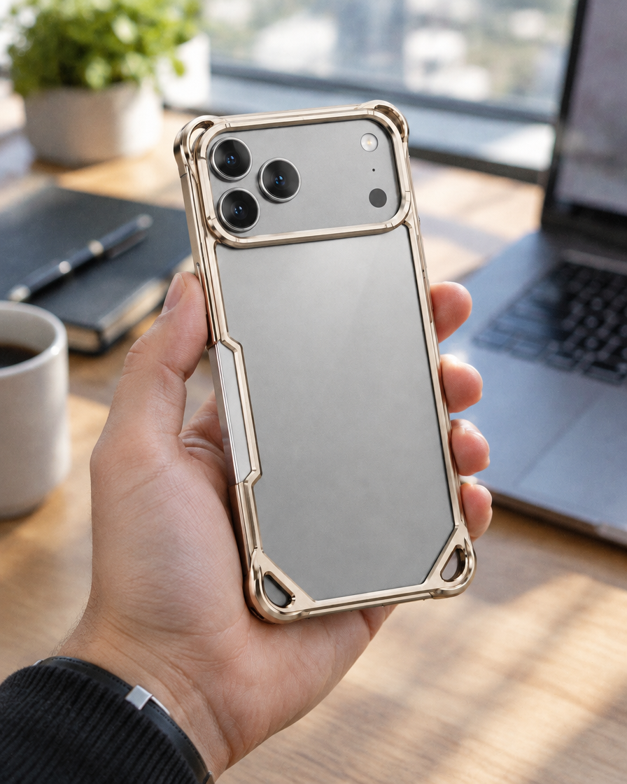 Frameless Metal Bumper iPhone Case in hand