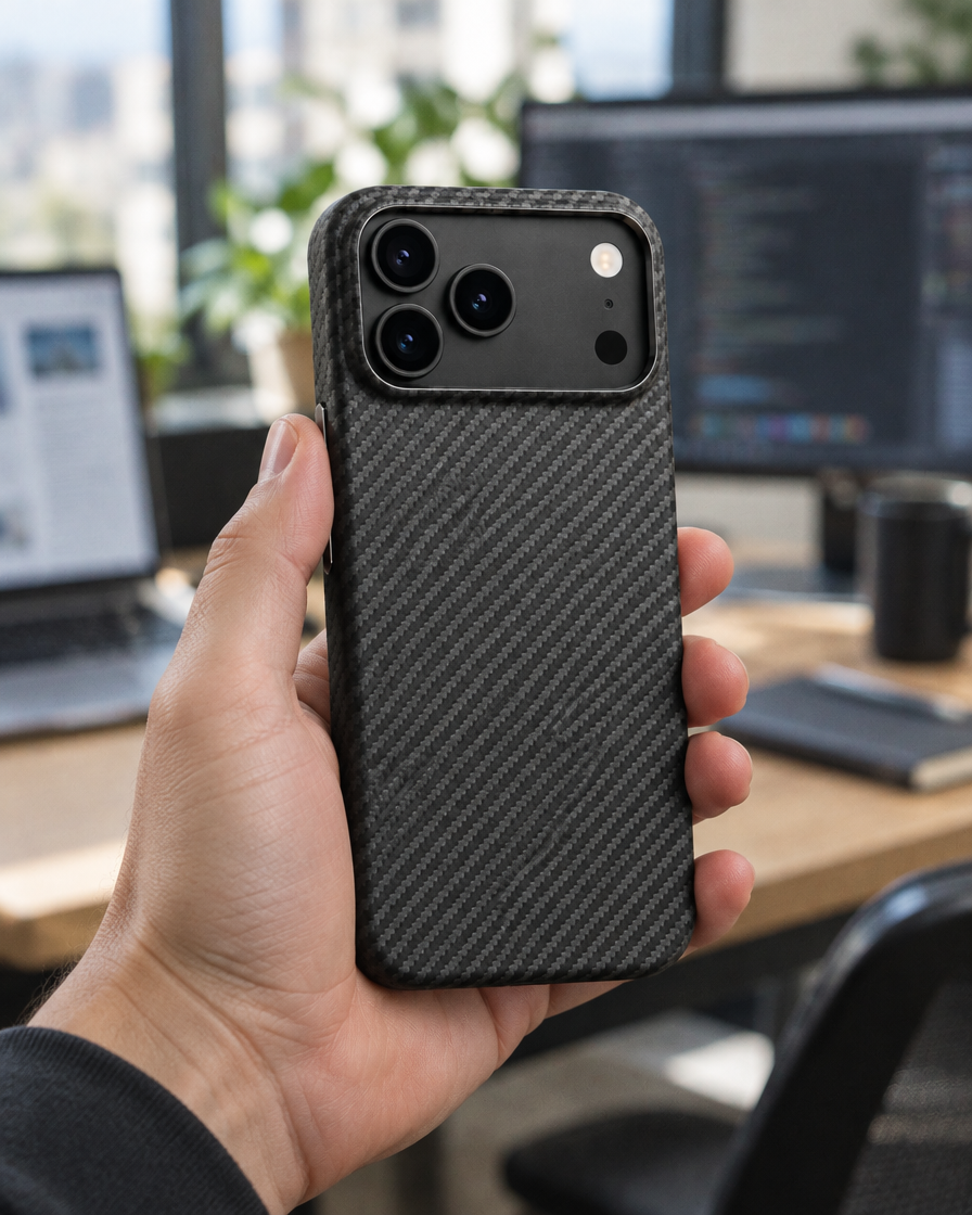 Graphite Carbon Texture iPhone Case in hand