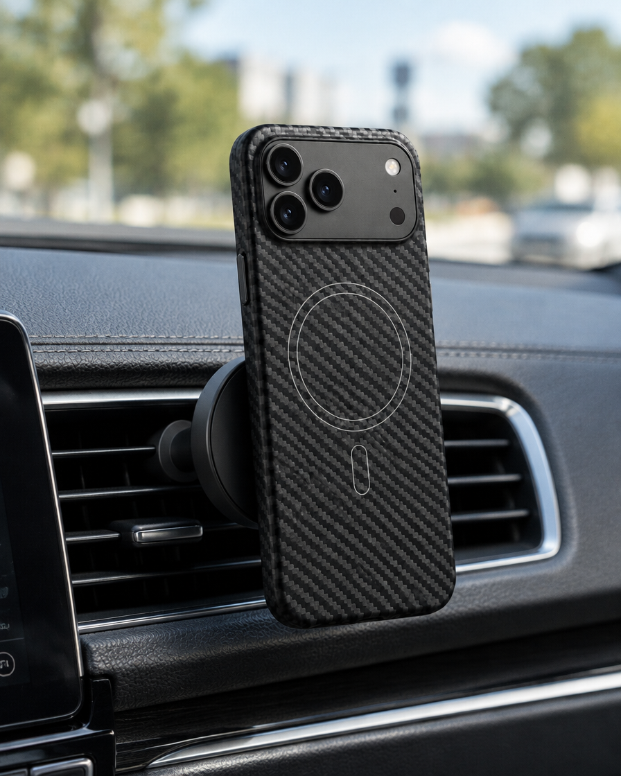 Real Carbon Fiber MagSafe iPhone Case in use