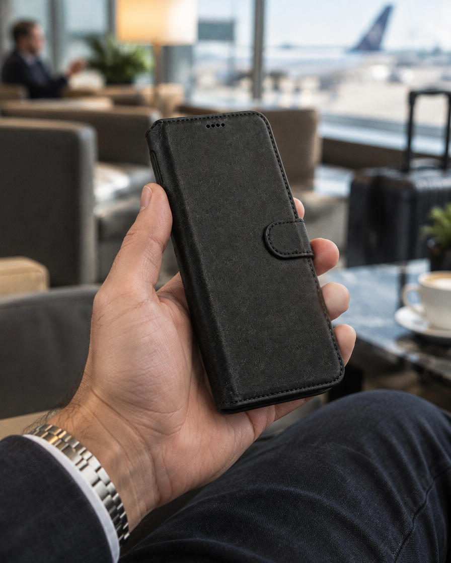 Leather Folio Wallet iPhone Case in hand