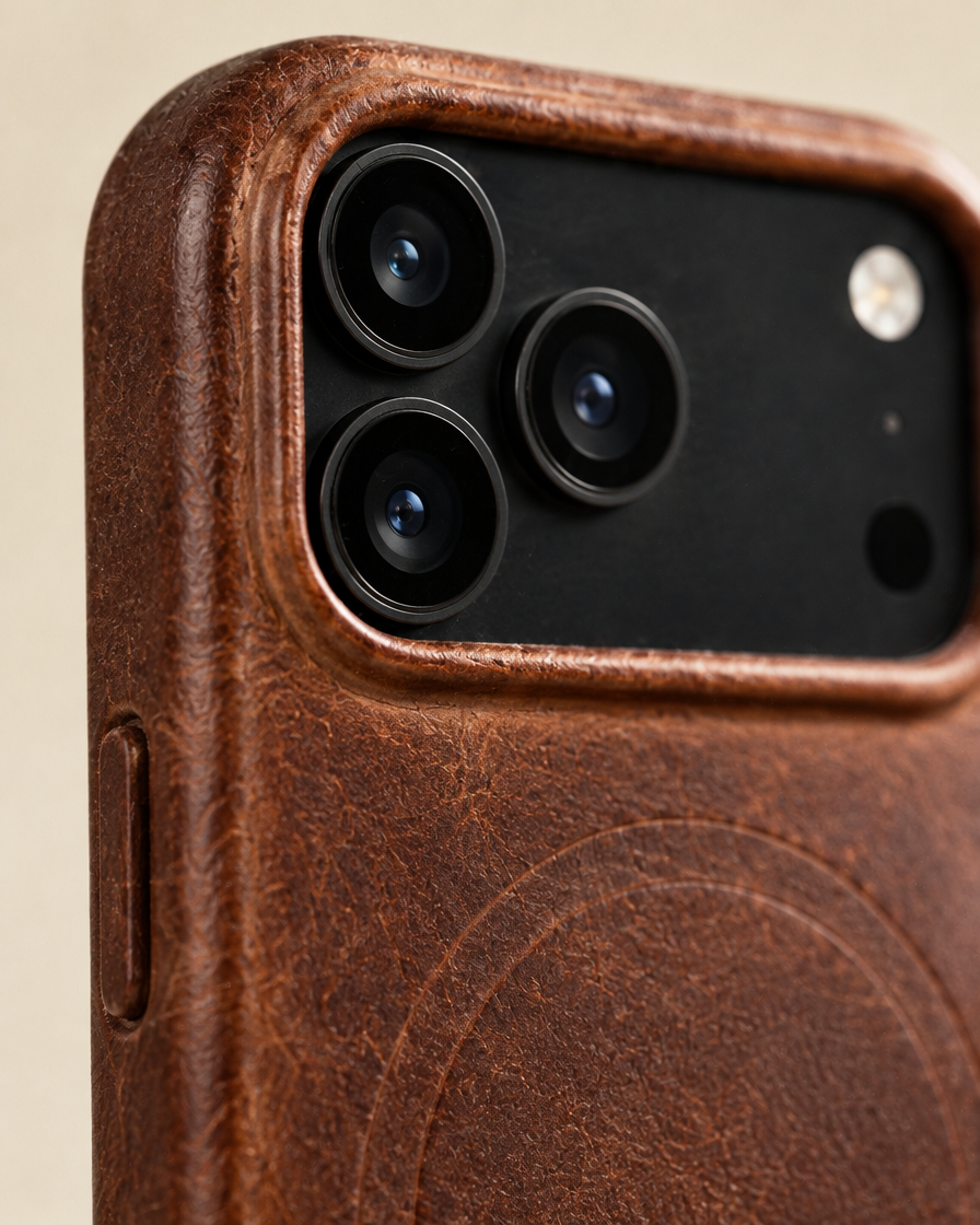 Oil-Wax Leather MagSafe iPhone Case material close-up