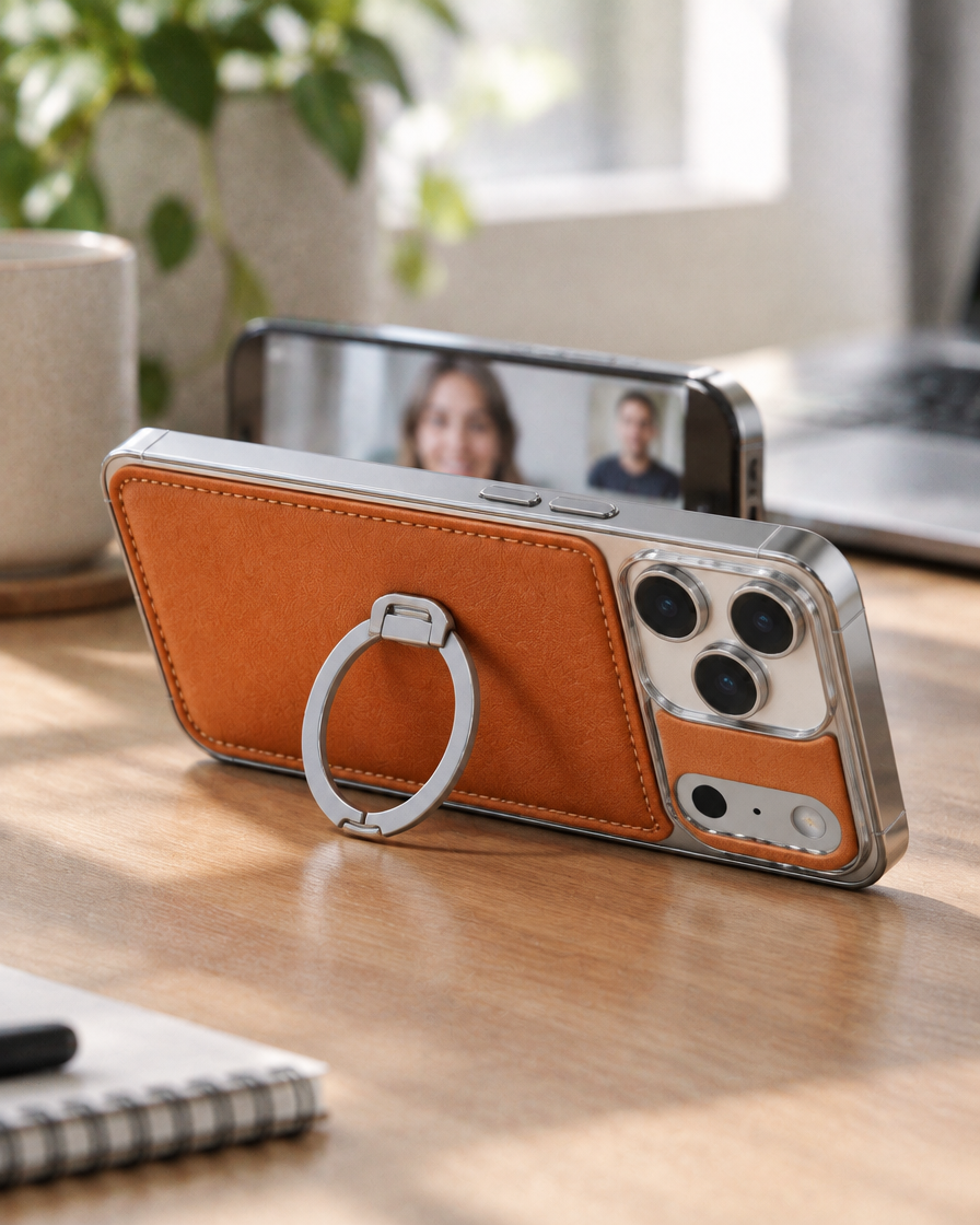 Leather Ring Bracket iPhone Case