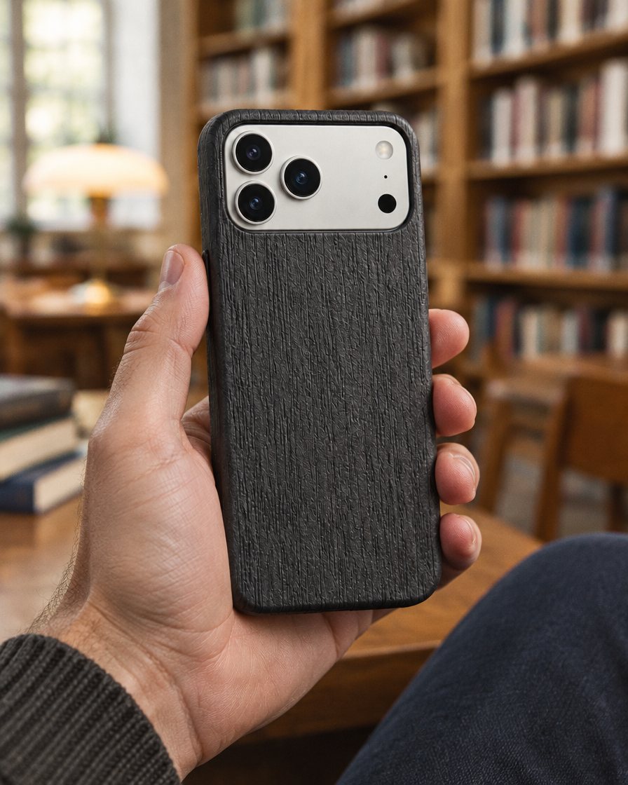 Wood Grain Leather iPhone Case in hand
