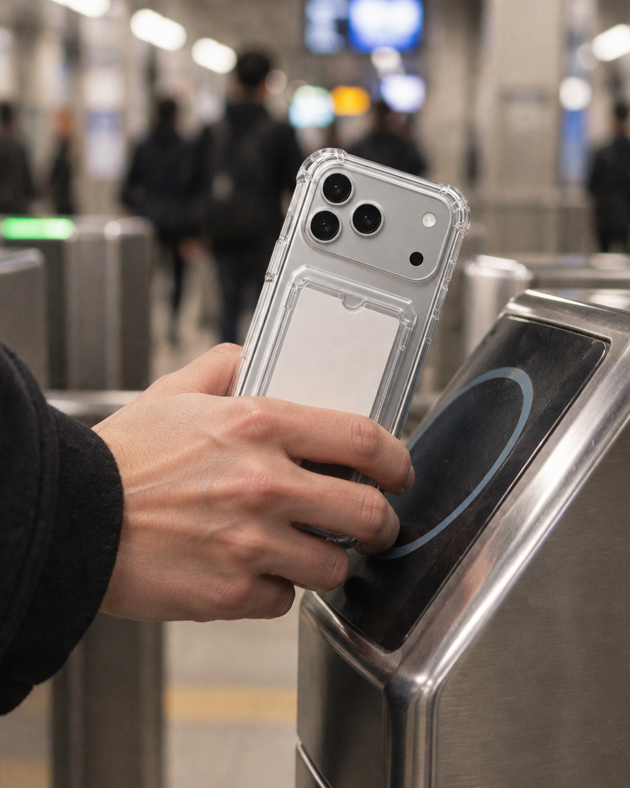 Clear Card Pocket iPhone Case in hand