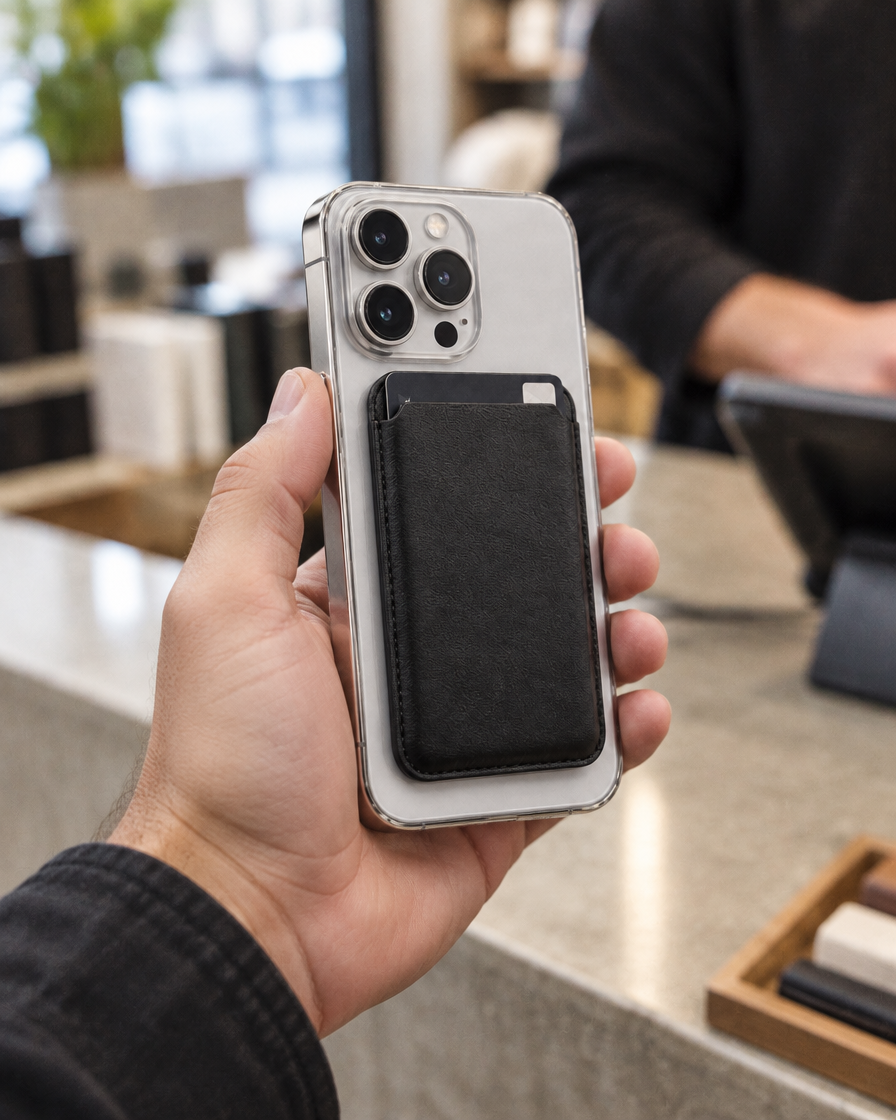Magnetic Leather Card Wallet in hand