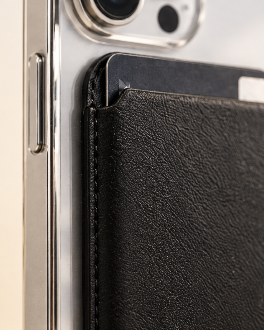 Magnetic Leather Card Wallet material close-up