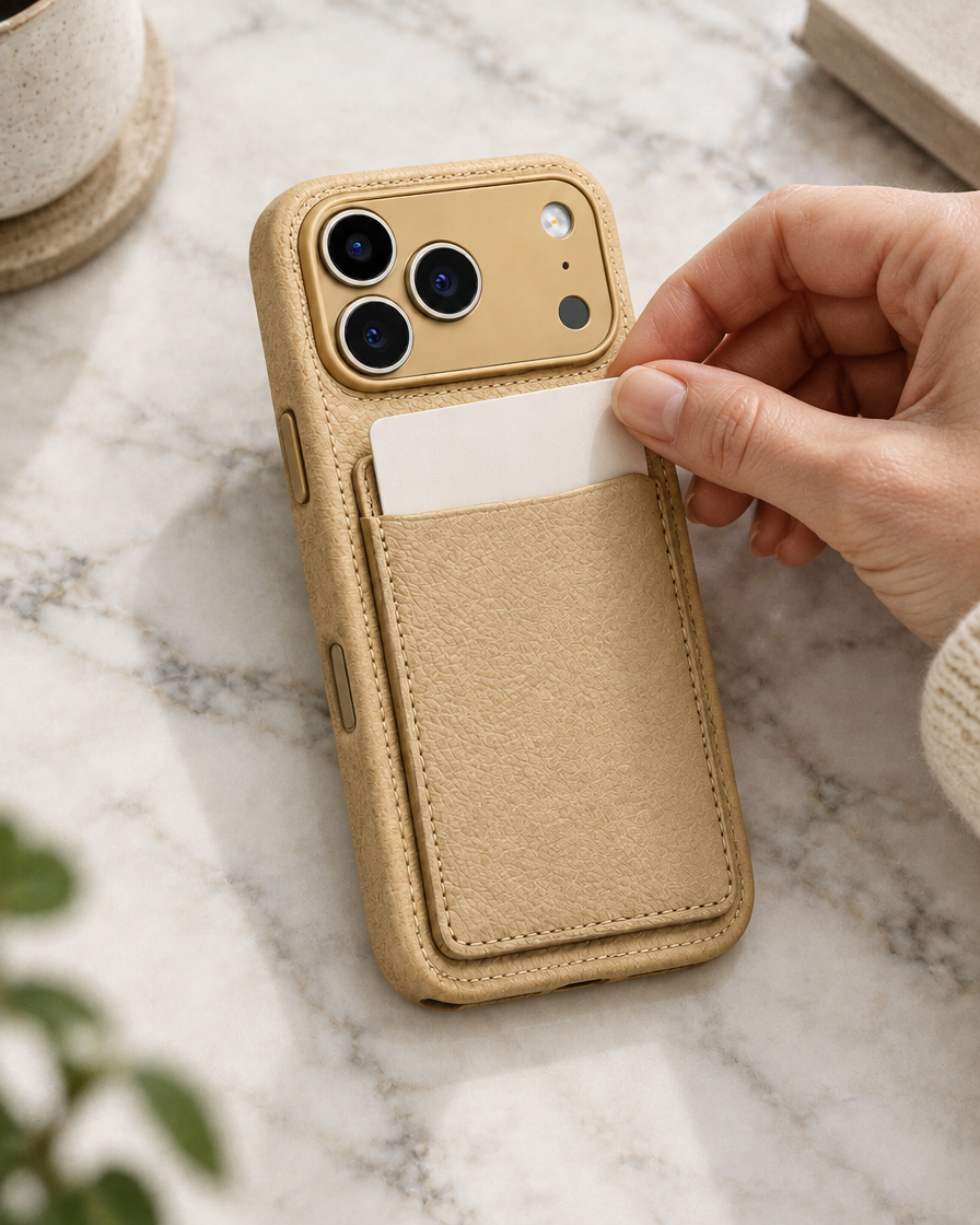 Leather Card Pocket iPhone Case in use