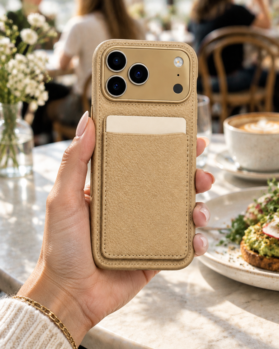 Leather Card Pocket iPhone Case in hand