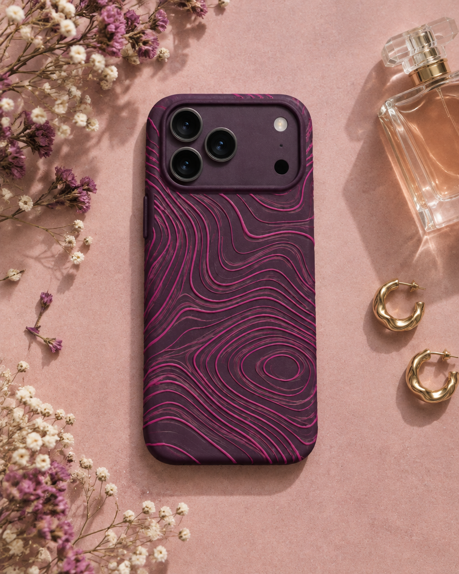 Plum Wave Textured iPhone Case in use