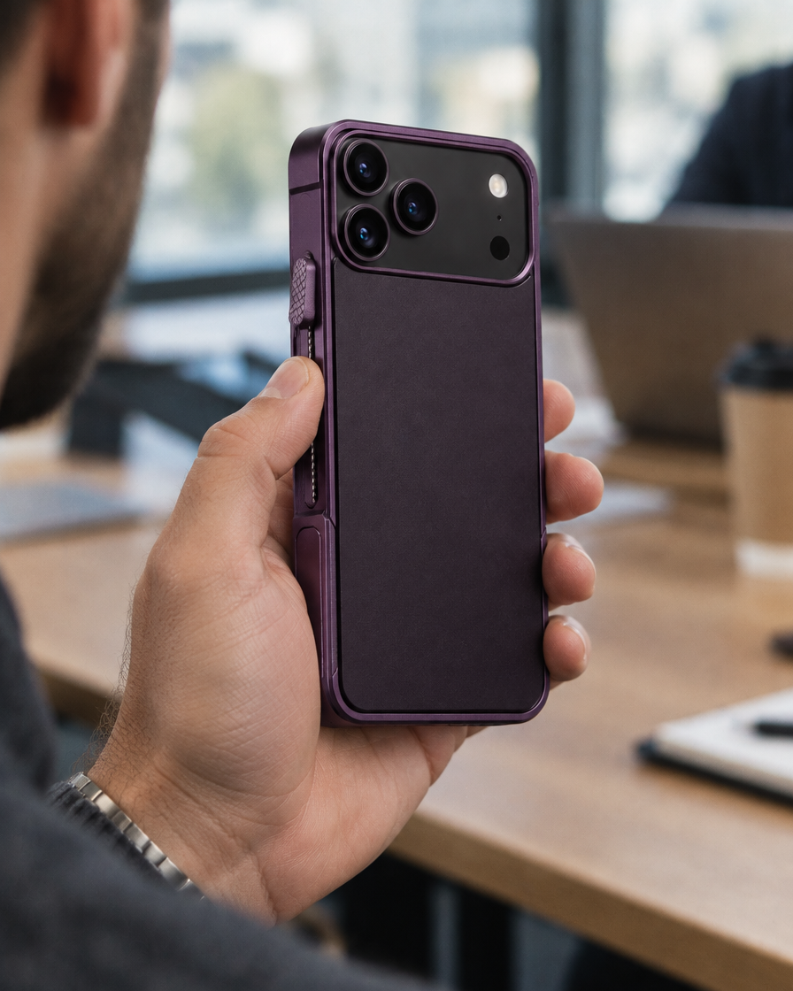 Fidget Slider Metal iPhone Case in hand