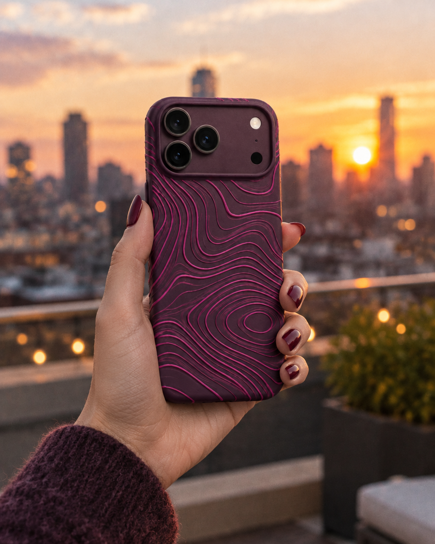 Plum Wave Textured iPhone Case in hand
