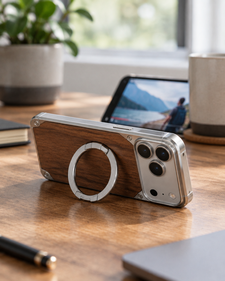 Wood & Metal MagSafe iPhone Case in use