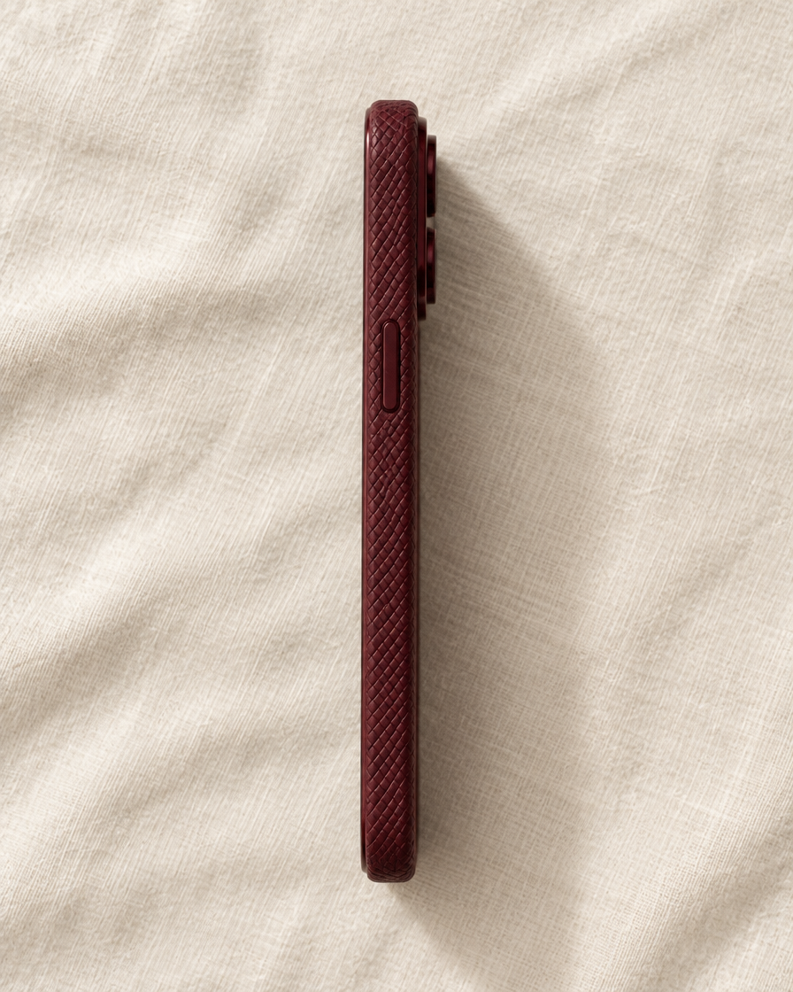 Cherry Grid Textured iPhone Case in use