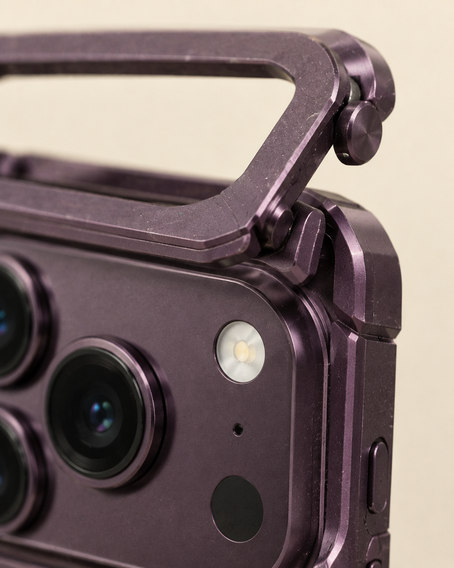 Borderless Metal Kickstand iPhone Case material close-up