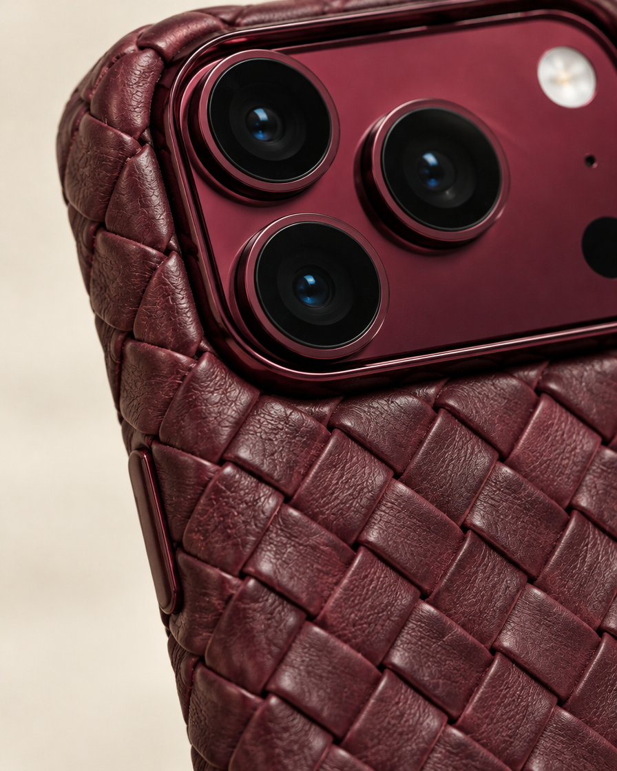 Burgundy Woven iPhone Case material close-up