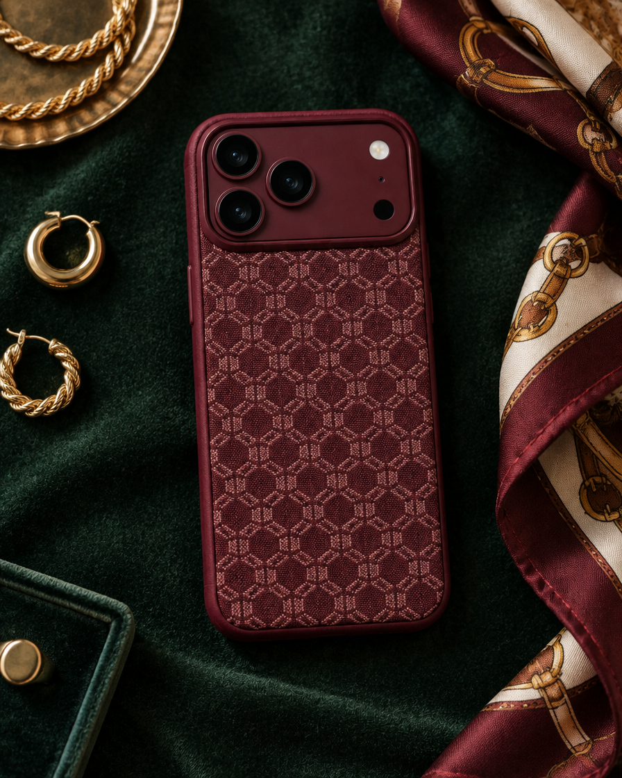Burgundy Geometric iPhone Case in use