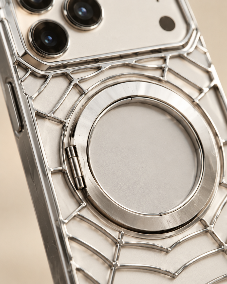 Spider-Web Metal Ring iPhone Case material close-up