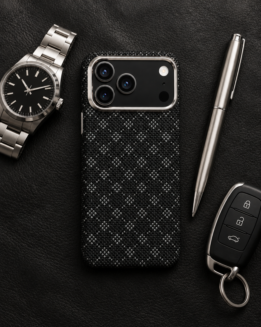 Graphite Geometric iPhone Case in use