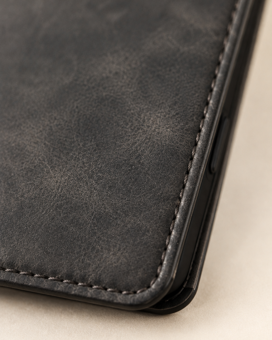 Vintage Leather Flip Wallet iPhone Case material close-up