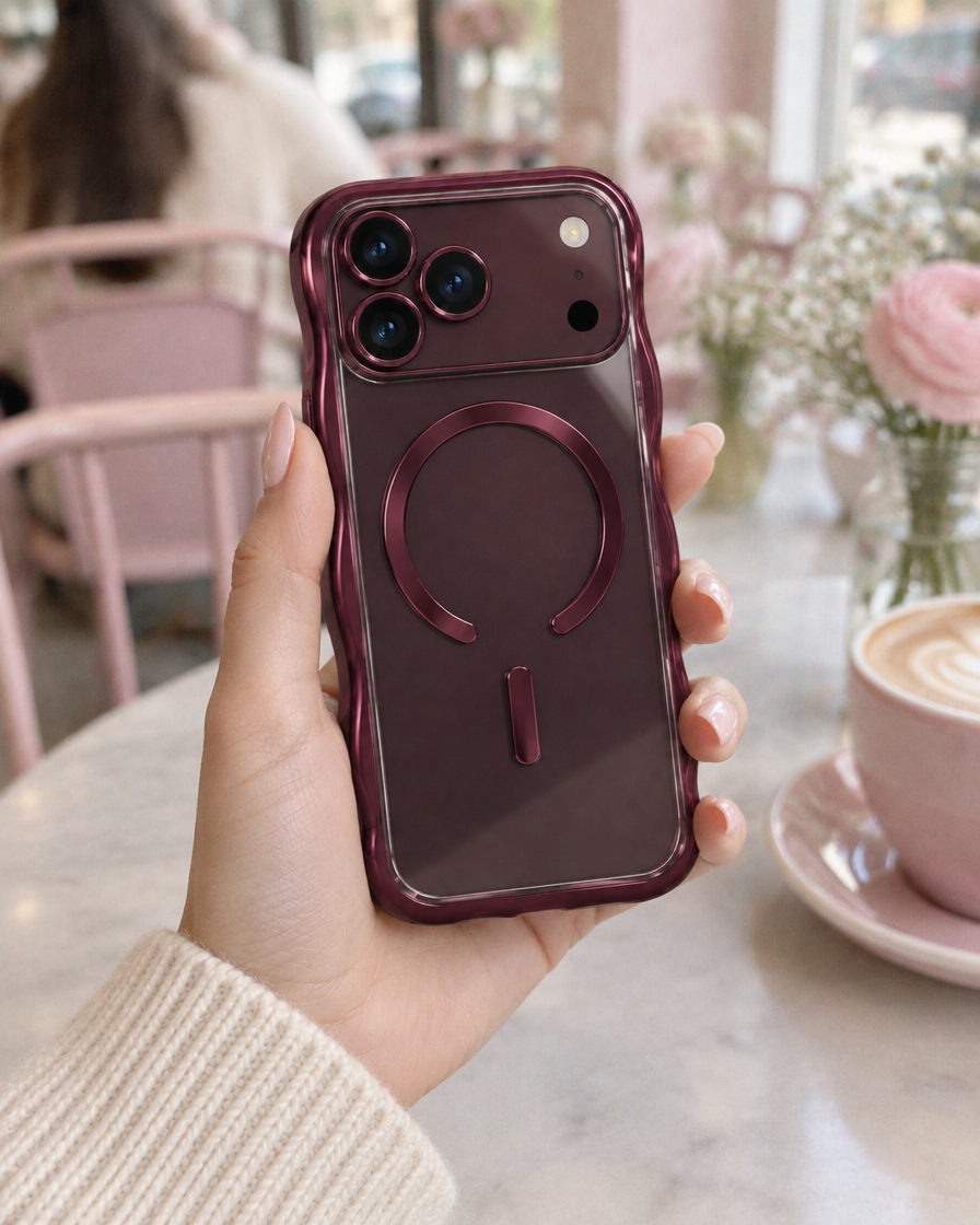 Wavy Chrome Clear MagSafe iPhone Case in hand