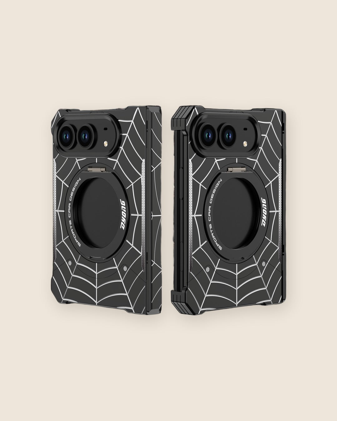 Spider-Web Metal Foldable iPhone Case in Space Black