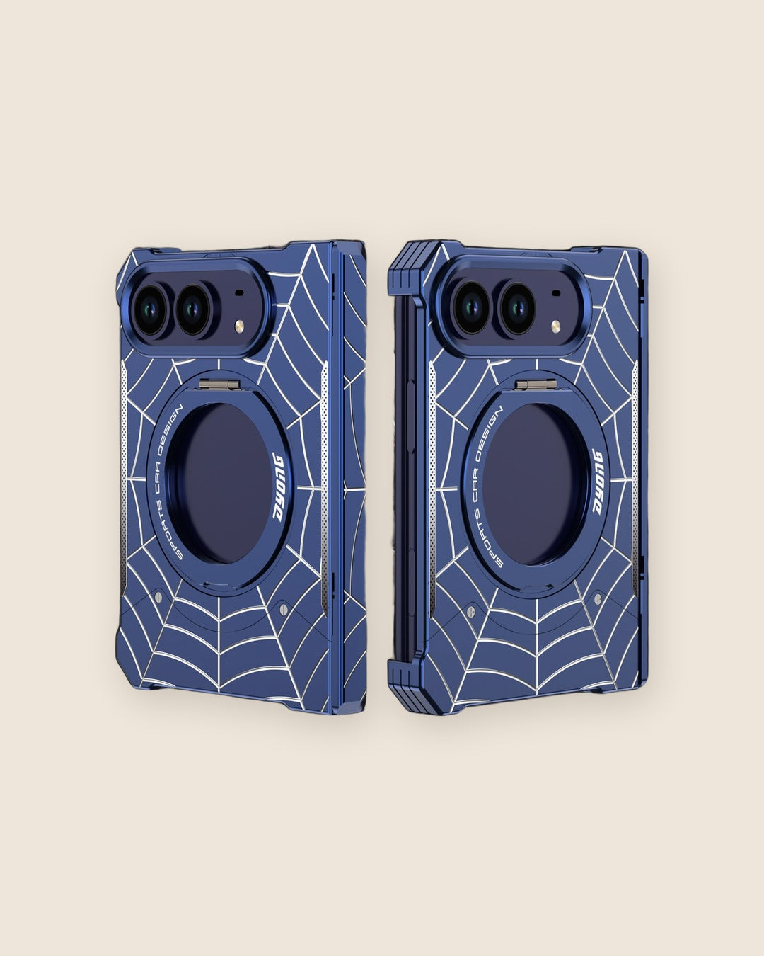 Spider-Web Metal Foldable iPhone Case in Titanium Blue