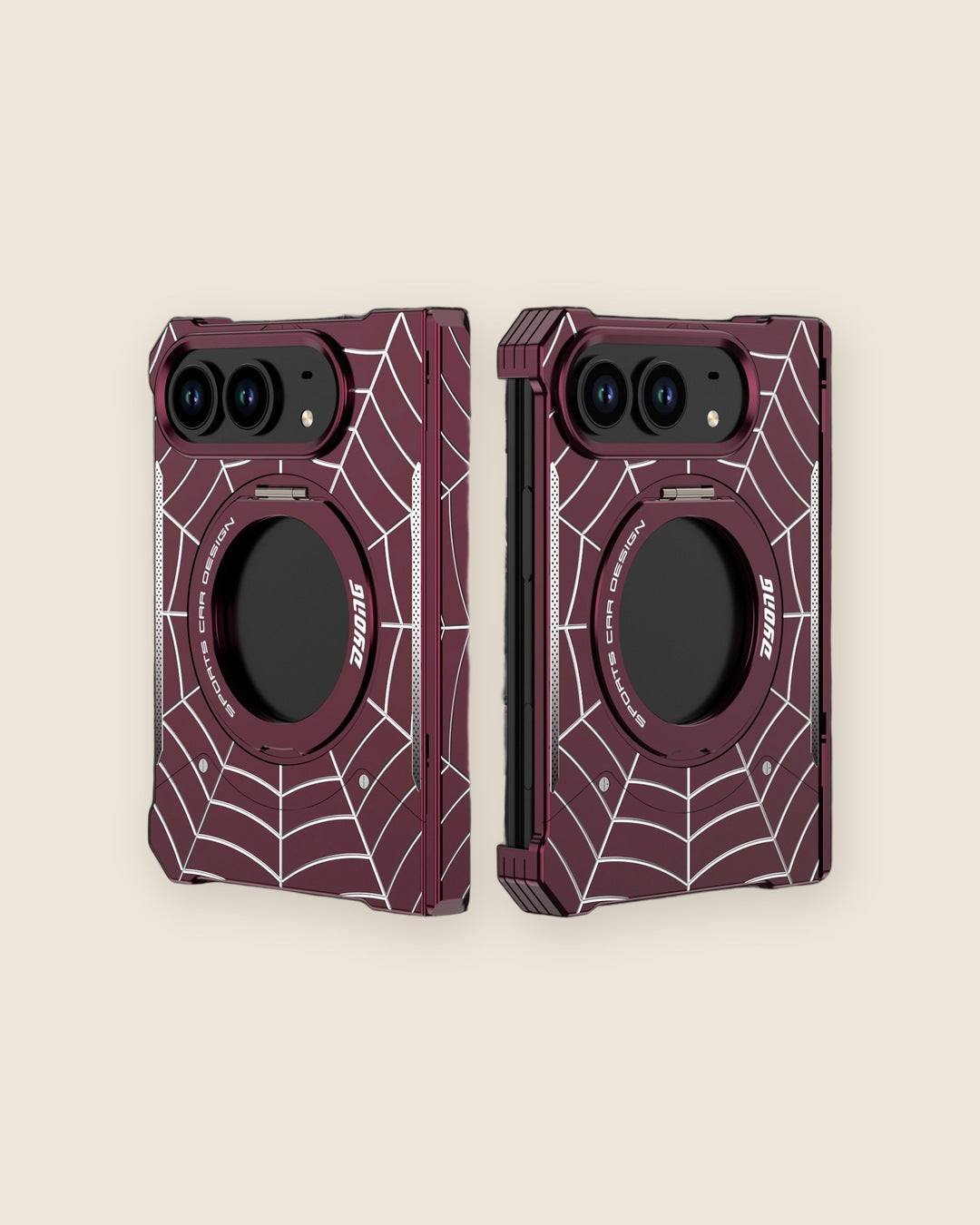 Spider-Web Metal Foldable iPhone Case in Burgundy