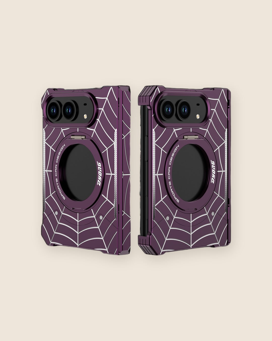 Spider-Web Metal Foldable iPhone Case in Plum