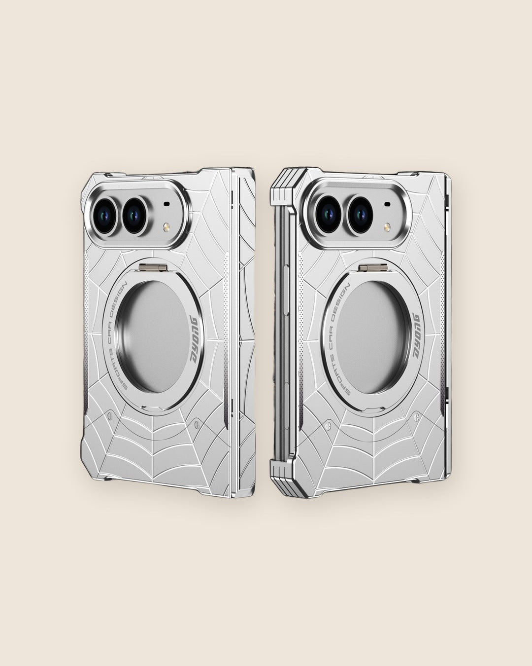 Spider-Web Metal Foldable iPhone Case in Silver