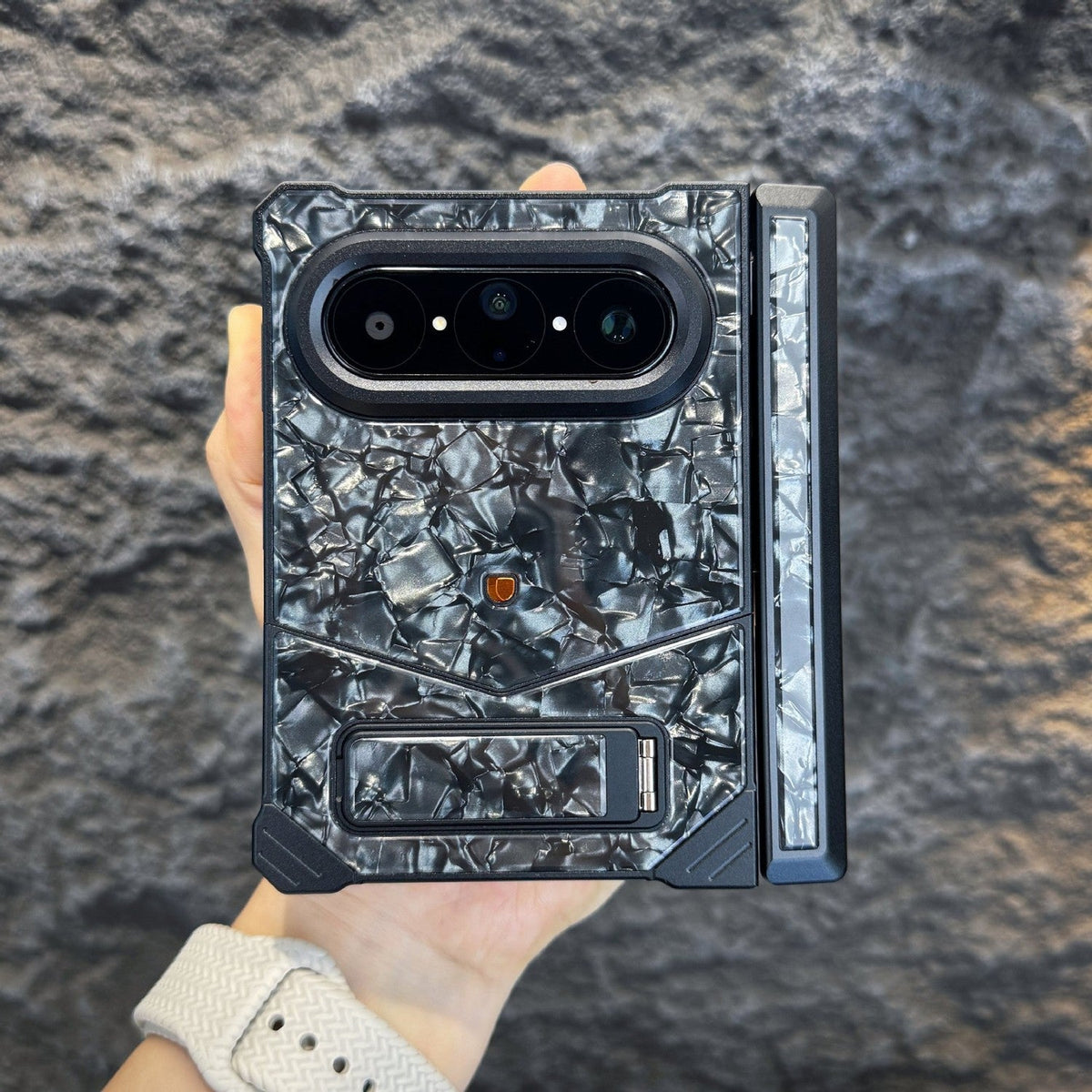 Marble Metal iPhone Duo Case with Kickstand – Space Black