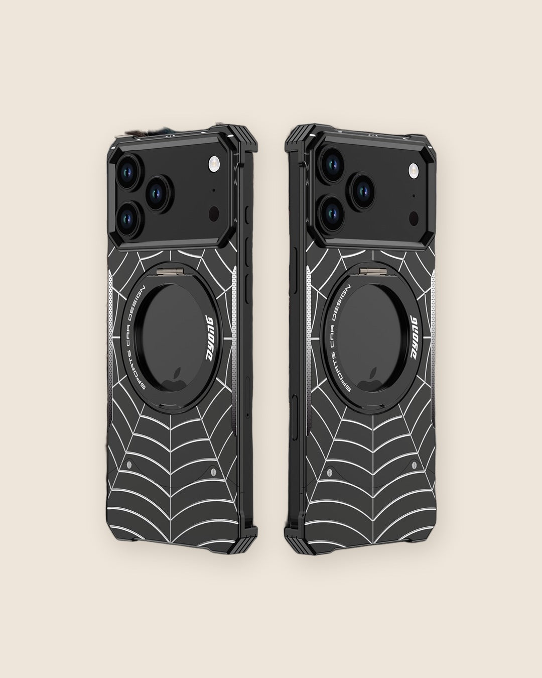 Spider-Web Armor Ring Stand iPhone Case in Space Black