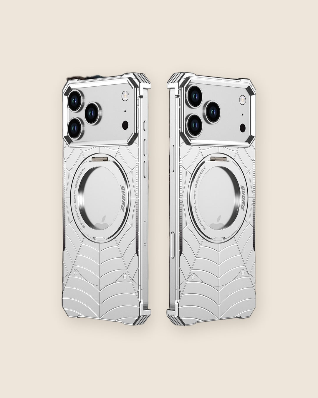 Spider-Web Armor Ring Stand iPhone Case in Silver