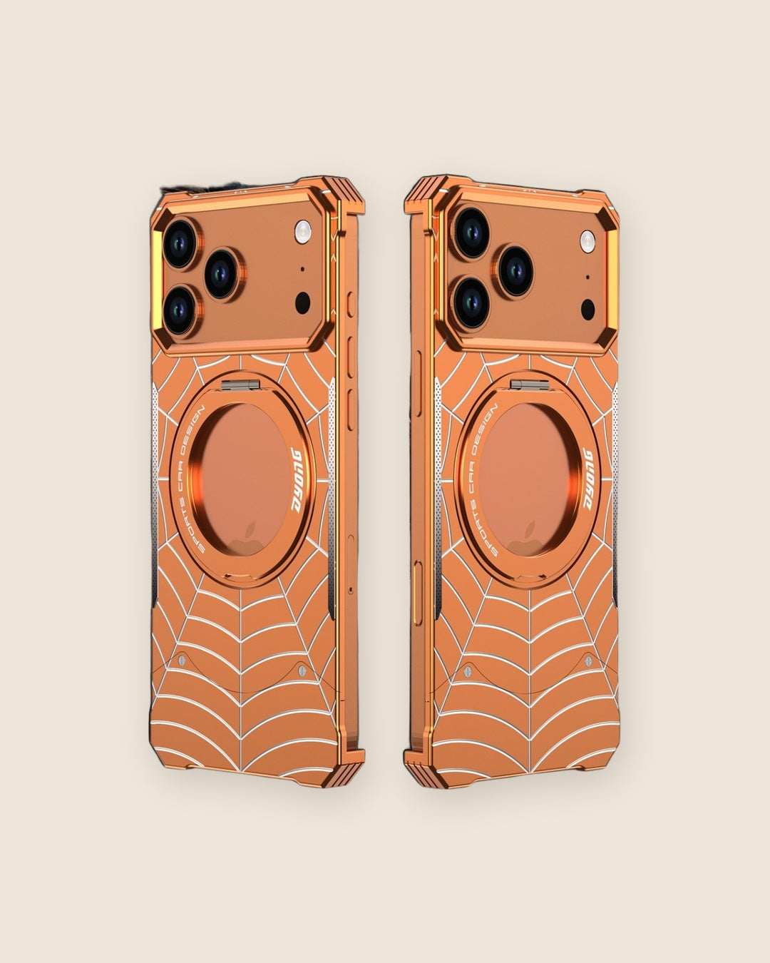Spider-Web Armor Ring Stand iPhone Case in Cosmic Orange