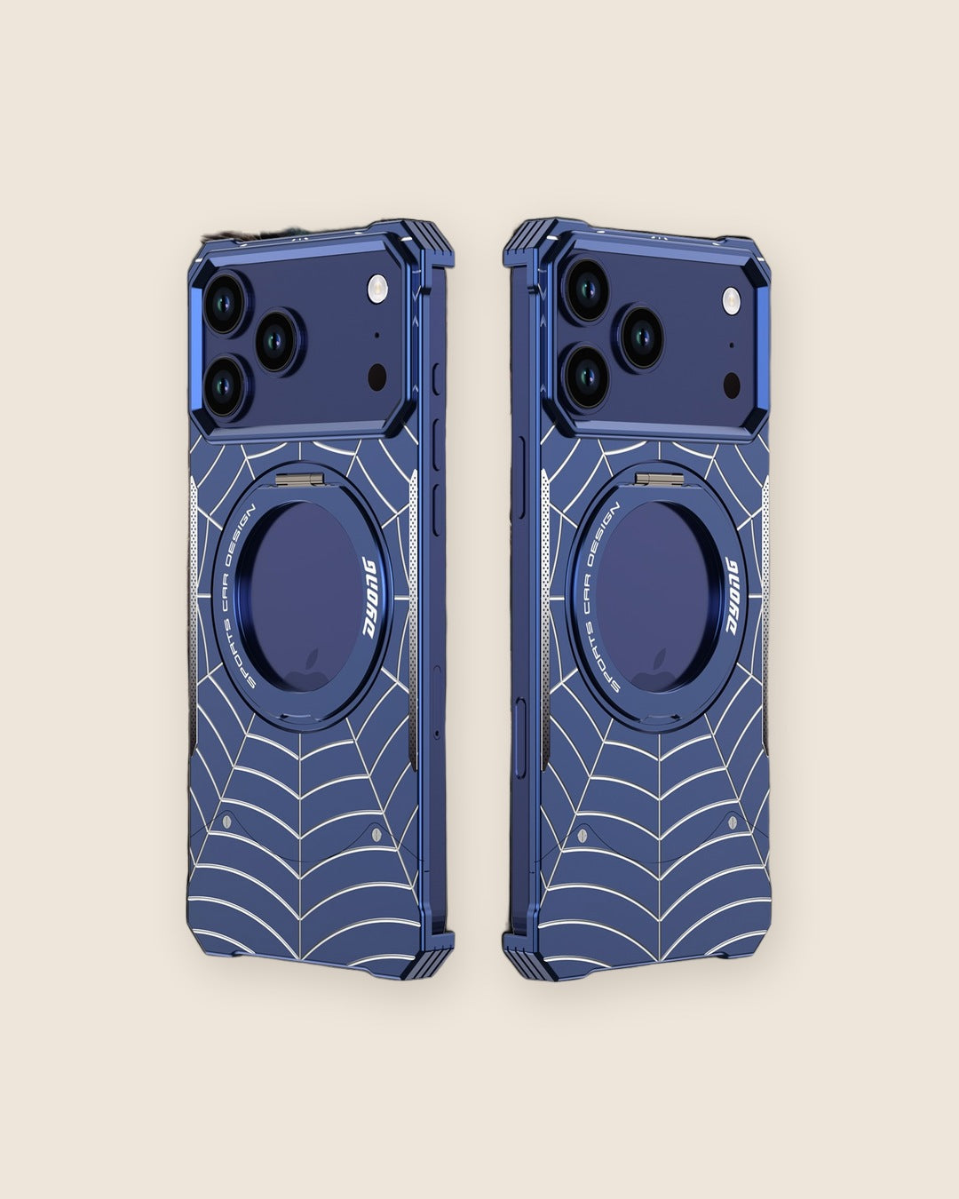 Spider-Web Armor Ring Stand iPhone Case in Titanium Blue