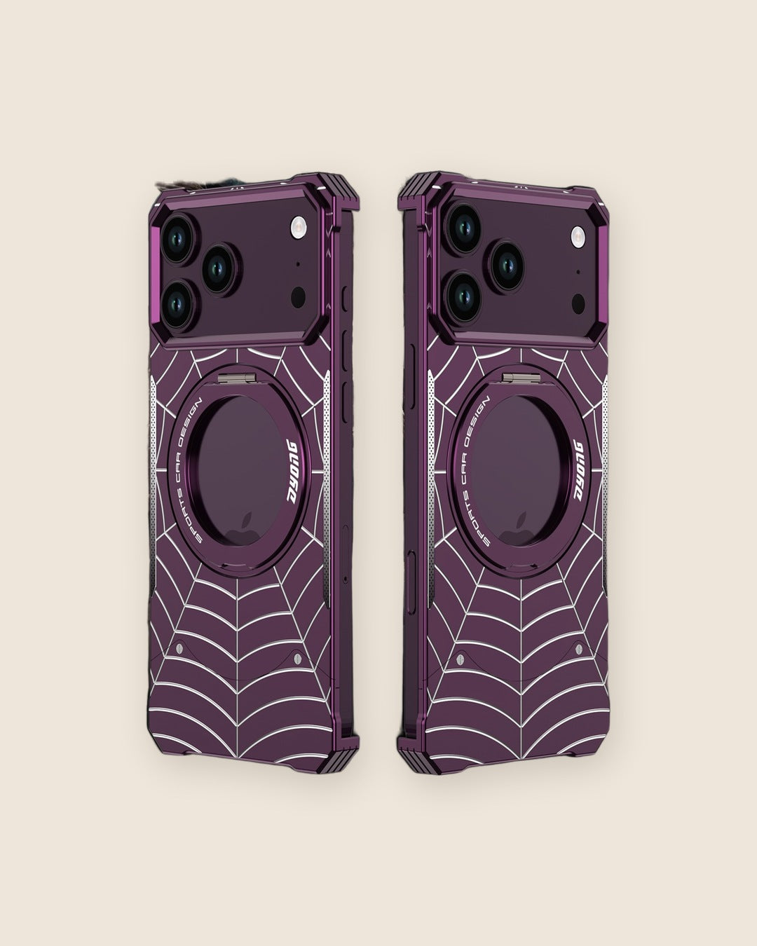 Spider-Web Armor Ring Stand iPhone Case in Plum