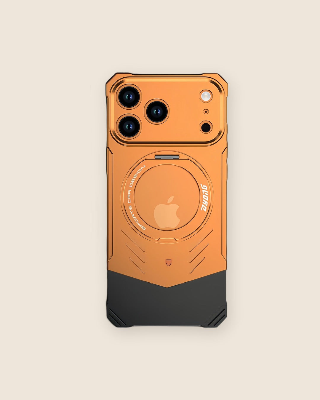 Supercar Metal iPhone Case with 360° Magnetic Stand in Sunset Orange