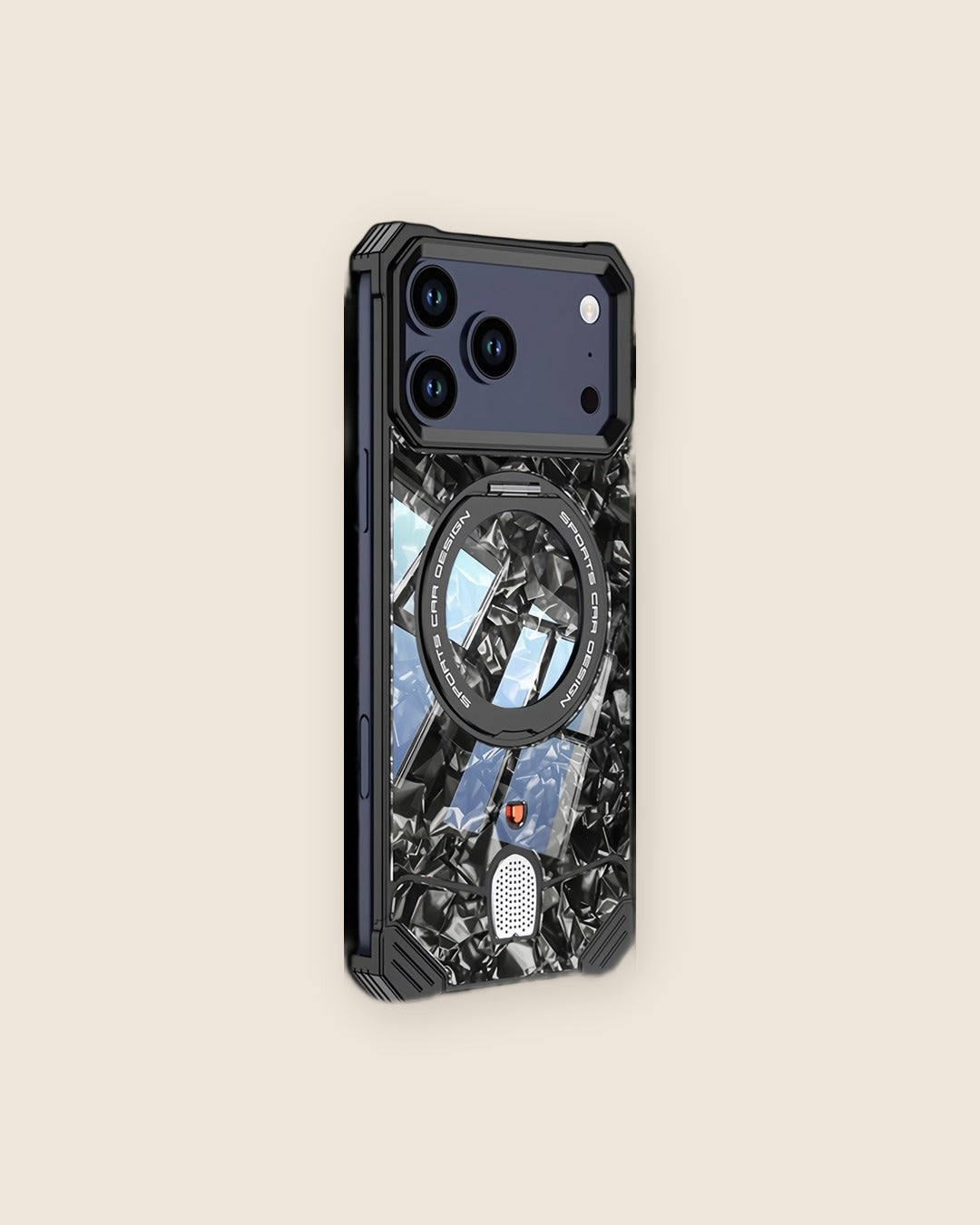 Marble Metal iPhone Case with Rotating Ring Stand in Obsidian Black