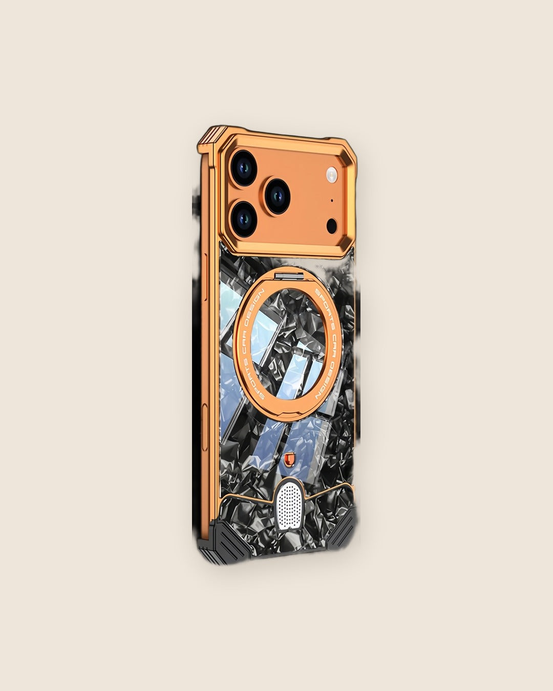 Marble Metal iPhone Case with Rotating Ring Stand in Sunset Orange