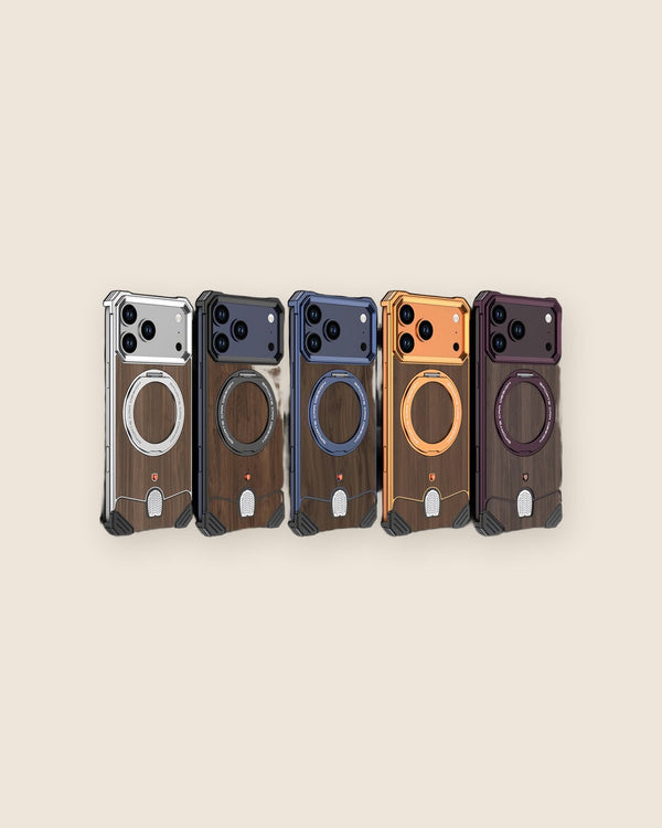 Walnut Wood Metal iPhone Case with Ring Stand