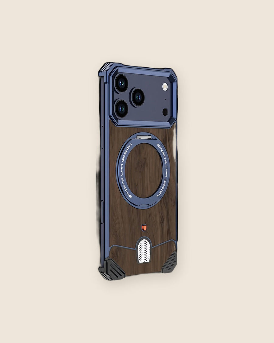 Walnut Wood Metal iPhone Case with Ring Stand