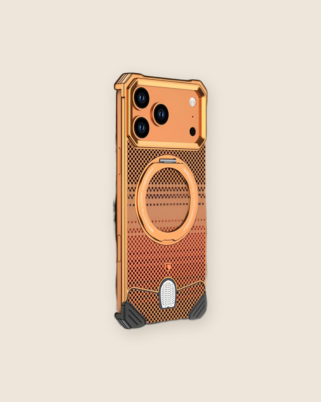 Kevlar Weave Metal iPhone Case with Ring Stand in Sunset Orange