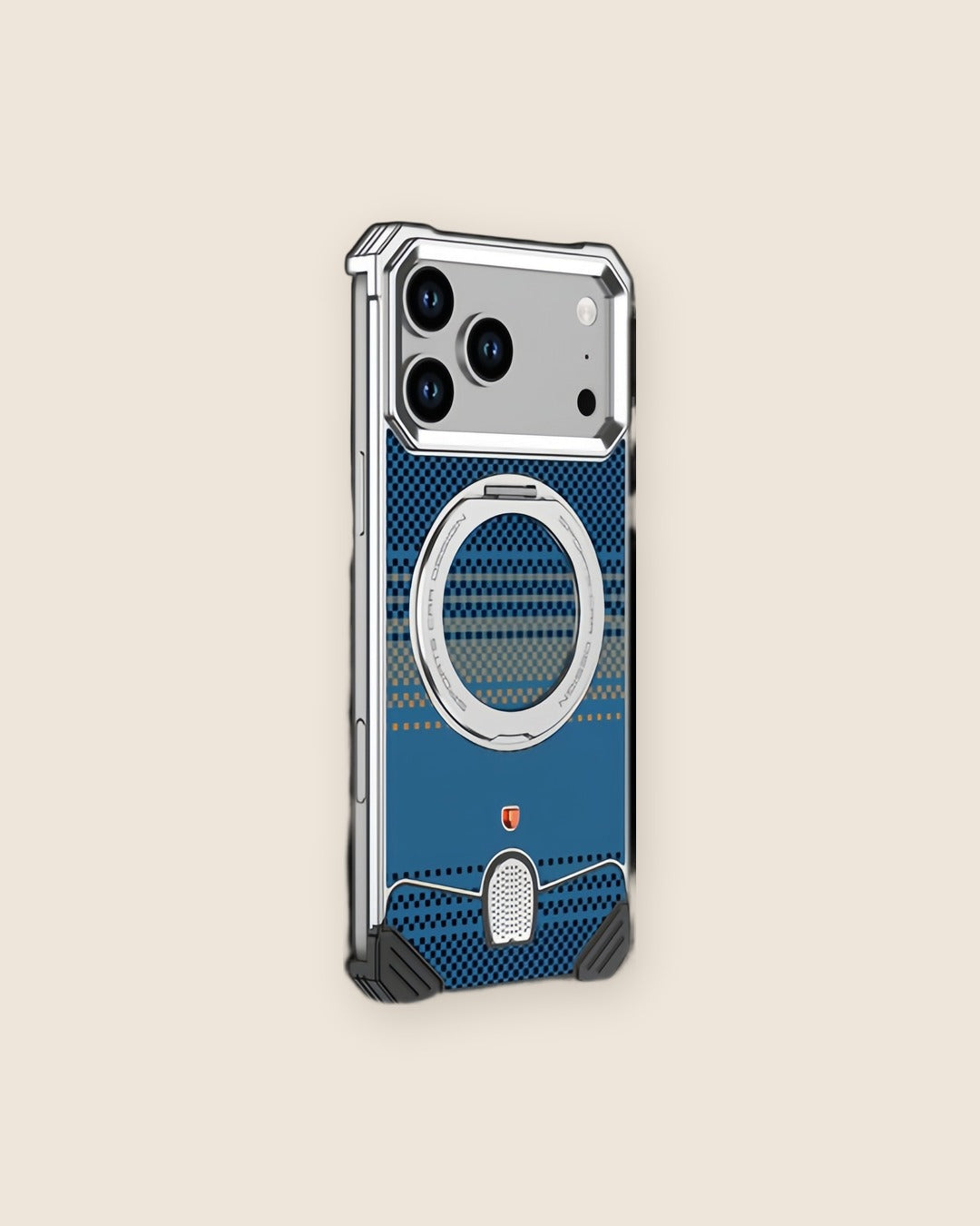 Kevlar Weave Metal iPhone Case with Ring Stand in Titanium Silver